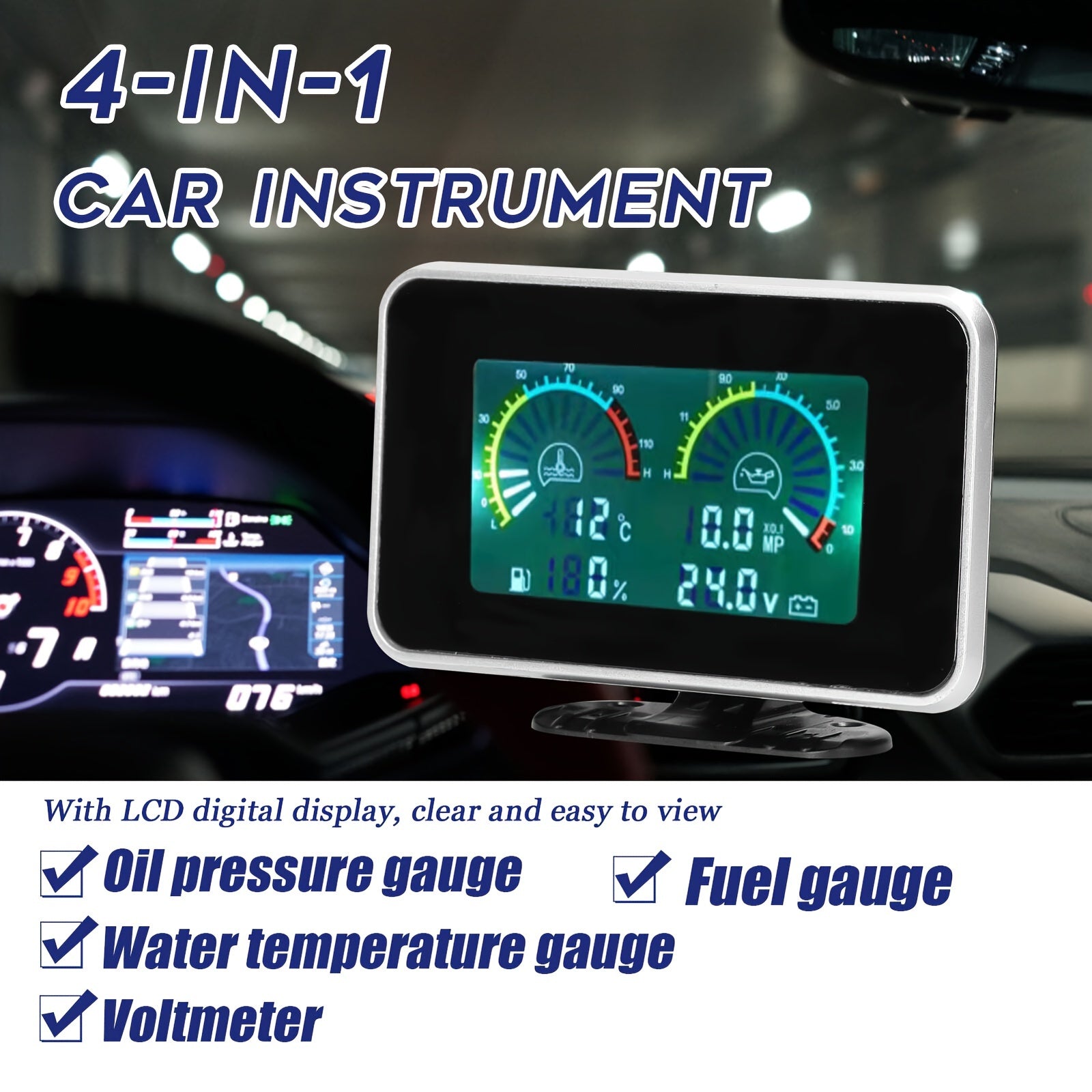 4-in-1 Digital Car Dashboard Gauge